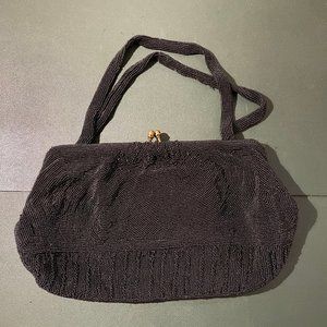 Vintage mid-century black beaded evening bag by Walborg